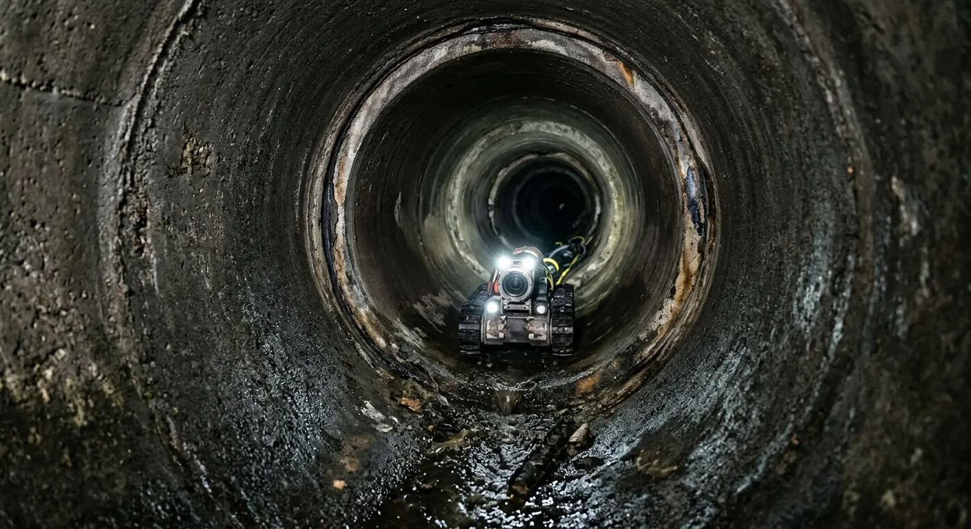 Robotic sewer camera inspecting pipe interior for Drain Snake Service in Calexico