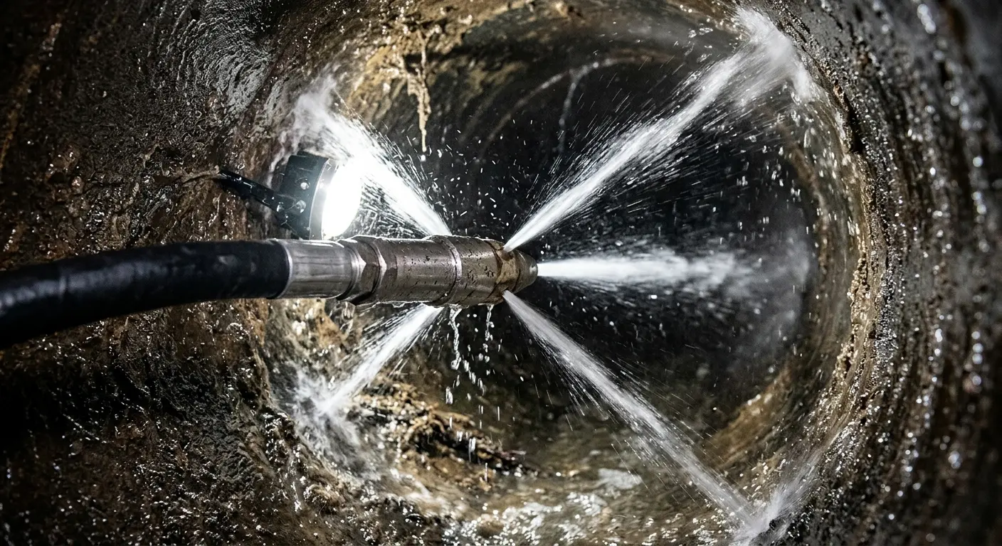 High-pressure hydro jetting nozzle cleaning sewer pipe for Storm Drain Cleaning in Calexico